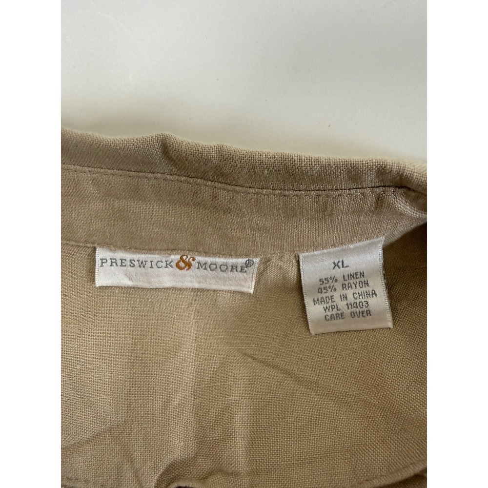 Vintage Preswick & Moore Jacket Women's XL Linen Blend Open Front Blazer Khaki - Picture 3 of 11